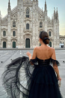 Laden Sie das Bild in den Galerie-Viewer, A-Linie Schatz Schwarze Kurzes Ballkleid aus Tüll