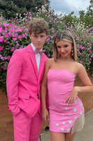 Laden Sie das Bild in den Galerie-Viewer, Fuchsia Schatz Enges Kurzes Abendkleid mit Stern und Fransen