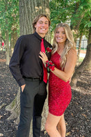 Laden Sie das Bild in den Galerie-Viewer, Fuchsia Eine-Schluter-Partykleid mit Pailletten