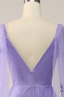 Laden Sie das Bild in den Galerie-Viewer, Glitzerndes Lila A Linien Tüll Abendkleid mit 3D-Blumen