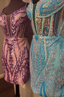 Laden Sie das Bild in den Galerie-Viewer, Funkelndes Blaues Spaghettiträger figurbetontes Korsett Cocktailkleid mit Pailletten