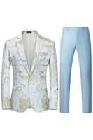 Laden Sie das Bild in den Galerie-Viewer, Hellrosa Gekerbte Revers Jacquard Ein-Knopf 2-Teiliger Herren Ballanzug