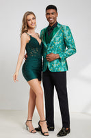 Laden Sie das Bild in den Galerie-Viewer, Grüner Ein-Knopf Spitzenrevers 3-Teiliger Jacquard Herren Abendanzug