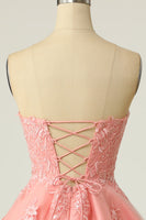 Laden Sie das Bild in den Galerie-Viewer, Rouge Trägerloses kurzes Ballkleid mit Applikationen