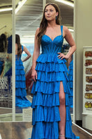 Laden Sie das Bild in den Galerie-Viewer, Glitzer Königsblau Schulterfreie Korsett Lang Abendkleider