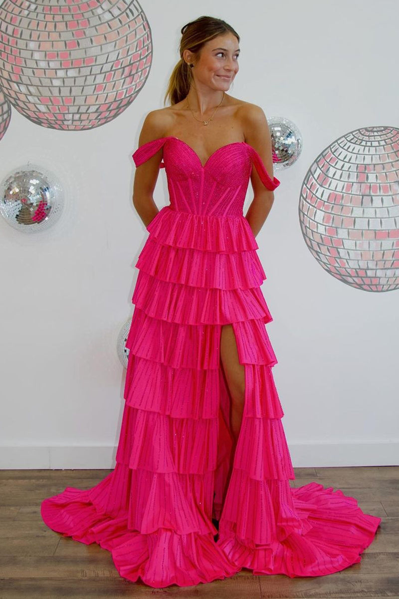 Laden Sie das Bild in den Galerie-Viewer, Glitzer Königsblau Schulterfreie Korsett Lang Abendkleider