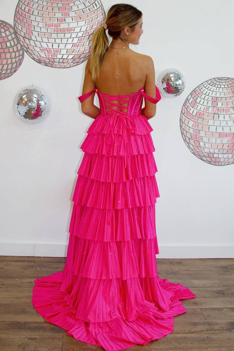 Laden Sie das Bild in den Galerie-Viewer, Glitzer Königsblau Schulterfreie Korsett Lang Abendkleider