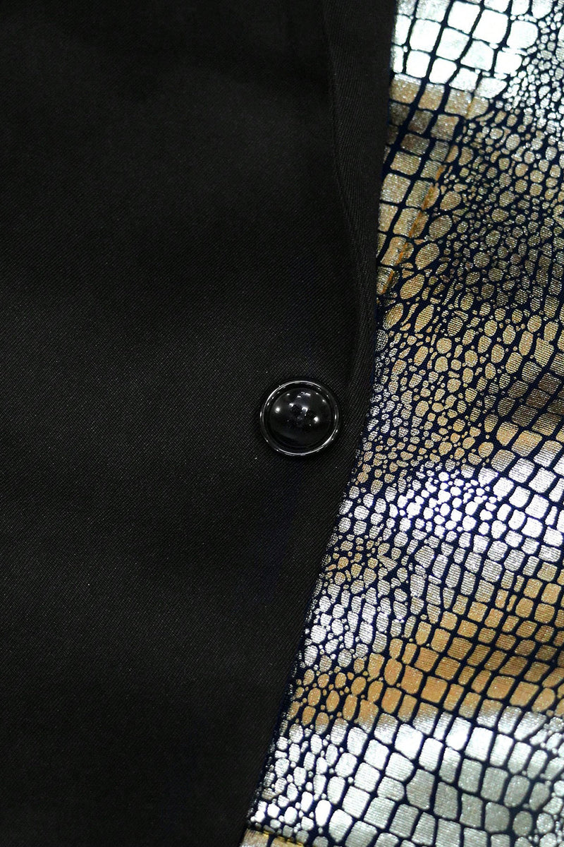 Laden Sie das Bild in den Galerie-Viewer, Funkelnder Gekerbtes Revers Schwarz Goldener 2-Teiliger Herren Ballanzug