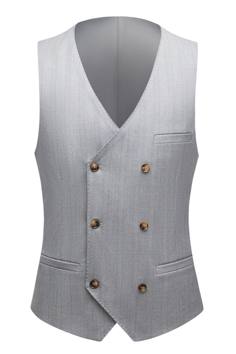 Laden Sie das Bild in den Galerie-Viewer, Einfaches Graues Gekerbtes Revers Einreihe 3-Teiliger Herrenanzug