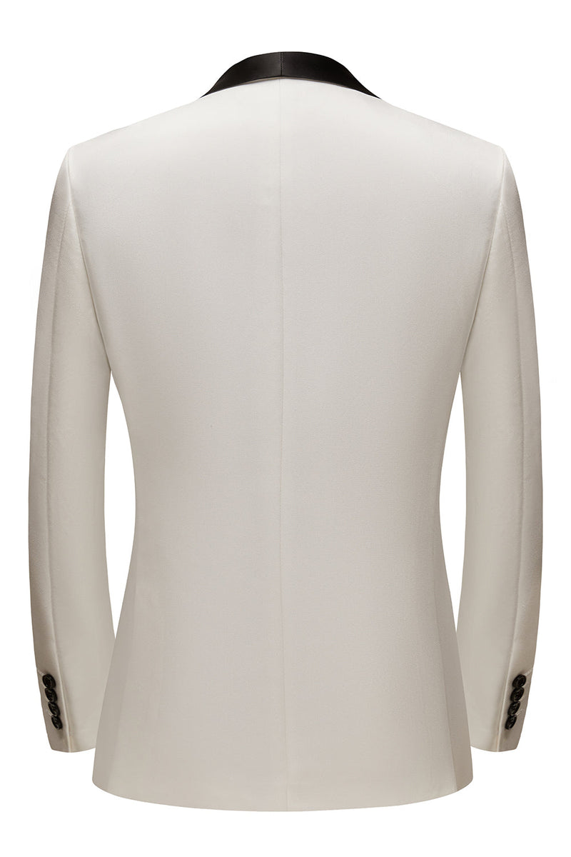 Laden Sie das Bild in den Galerie-Viewer, Weißer Schalrevers Ein-Knopf 3-Teiliger Herrenanzug