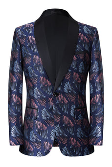 Dunkelblauer Ein-Knopf Jacquard 2-Teiliger Schal Revers Herrenanzug