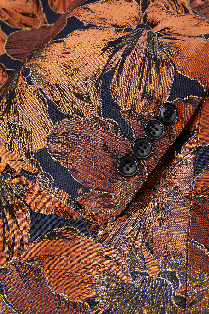 Laden Sie das Bild in den Galerie-Viewer, Brauner Schalrevers Ein-Knopf Jacquard Herren 2-Teiliger Abendanzug