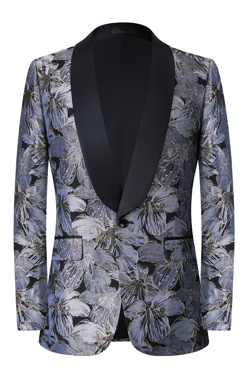 Laden Sie das Bild in den Galerie-Viewer, Grauer Schalrevers Ein-Knopf 2-Teiliger Abendanzug für Herren