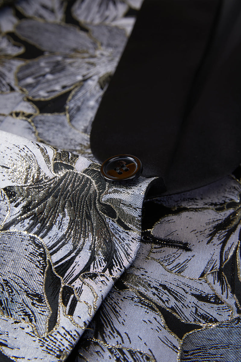 Laden Sie das Bild in den Galerie-Viewer, Grauer Schalrevers Ein-Knopf 2-Teiliger Abendanzug für Herren