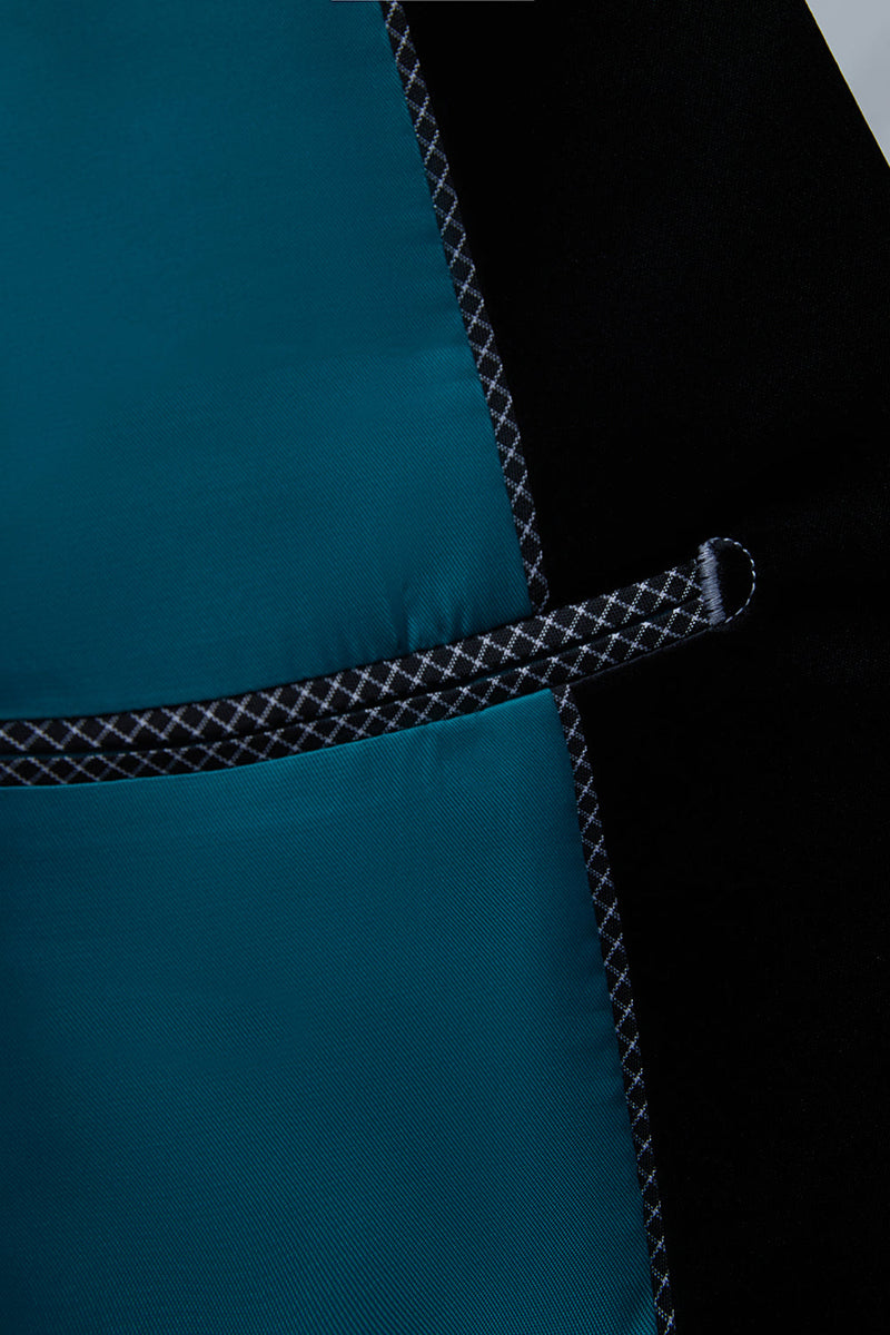 Laden Sie das Bild in den Galerie-Viewer, Pfauengrün Schal Revers 2-Teiliger Ein-Knopf Jacquard Herrenanzug