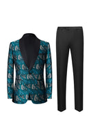 Laden Sie das Bild in den Galerie-Viewer, Pfauengrünes Schalrevers Ein-Knopf 2-Teiliger Herren Abendanzug