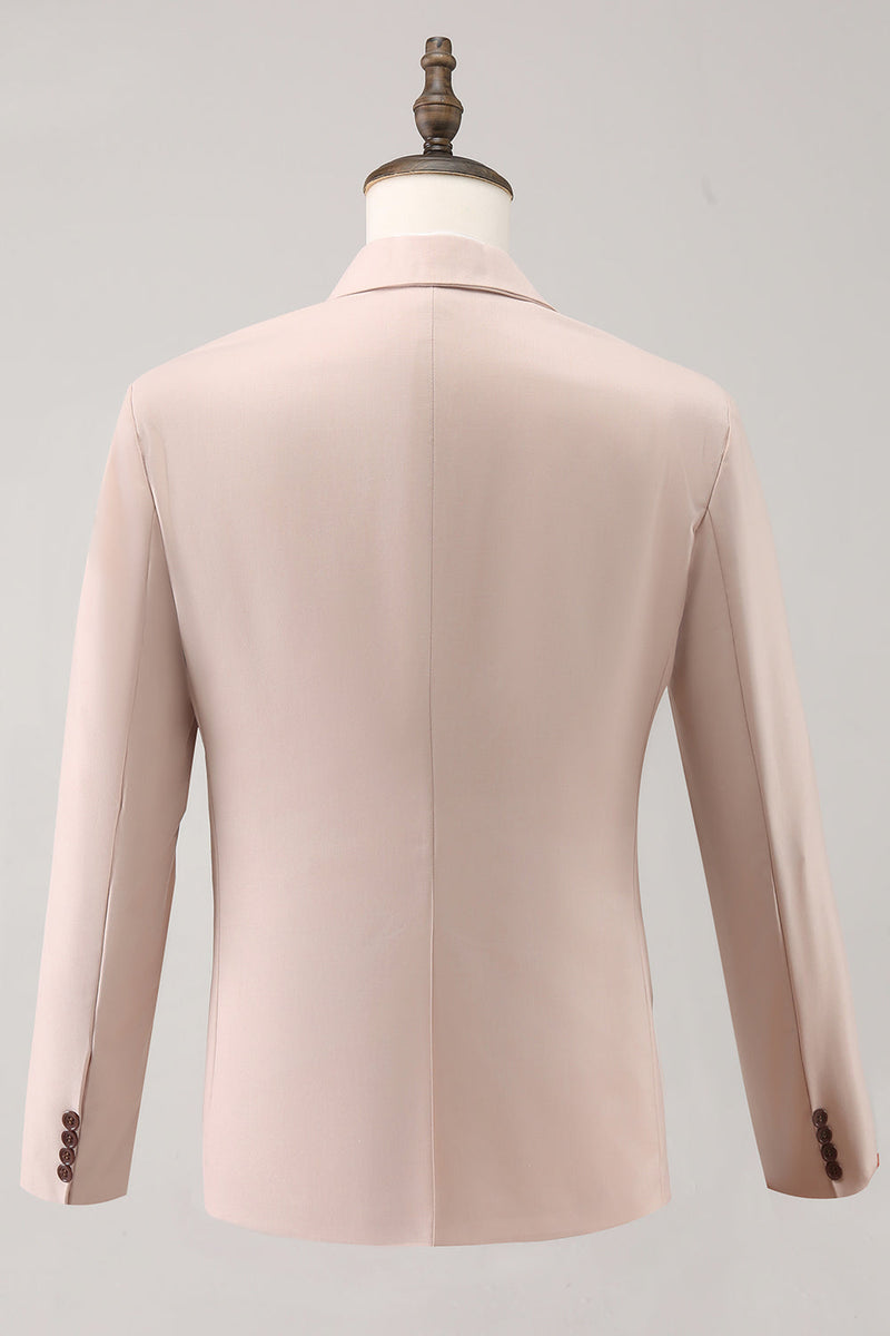 Laden Sie das Bild in den Galerie-Viewer, Leichte Rosa 3-Teiliger Ballanzuge mit Spitzrevers und einem Knopf