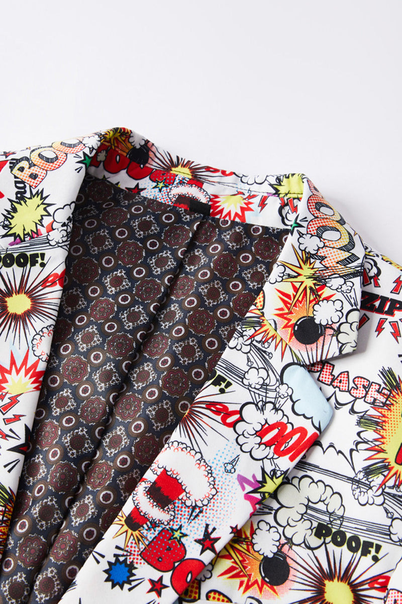 Laden Sie das Bild in den Galerie-Viewer, Gekerbtes Revers Weißer 2-Teiliger Graffiti Zweireiher Abendanzug für Herren