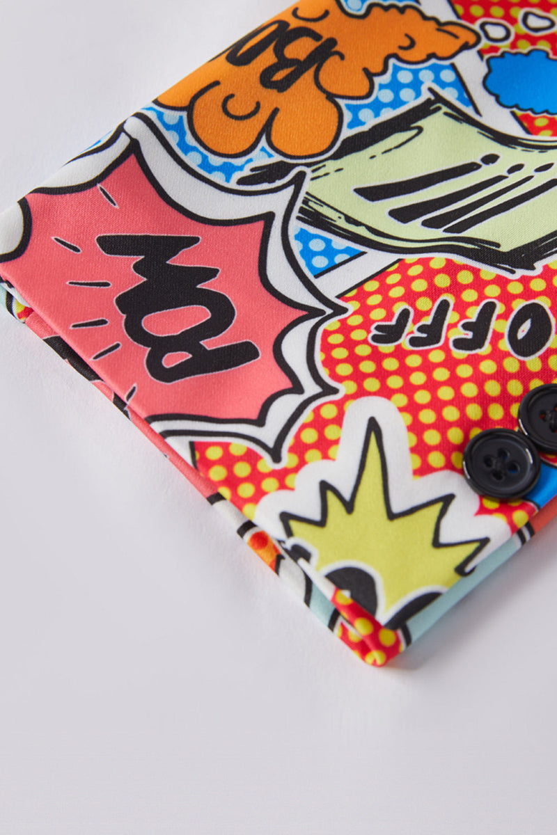 Laden Sie das Bild in den Galerie-Viewer, Orange 2-Teiliger Ein-Knopf mit gekerbtem Revers und Graffiti Smokinganzug