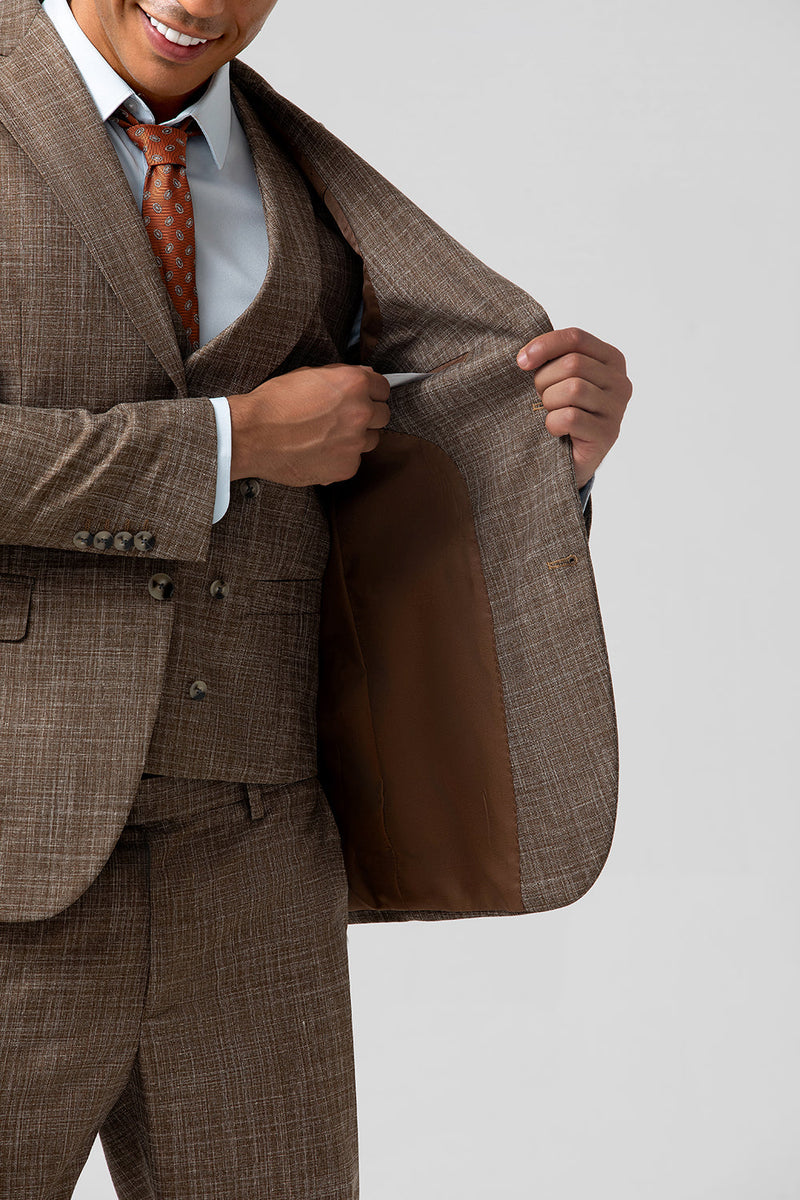 Laden Sie das Bild in den Galerie-Viewer, Brauner 3-Teiliger Einreihiger Herren Ballanzug mit Spitzrevers