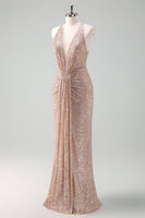 Laden Sie das Bild in den Galerie-Viewer, Glitzer Erröten Neckholder Meerjungfrau Pailletten Langes Ballkleid