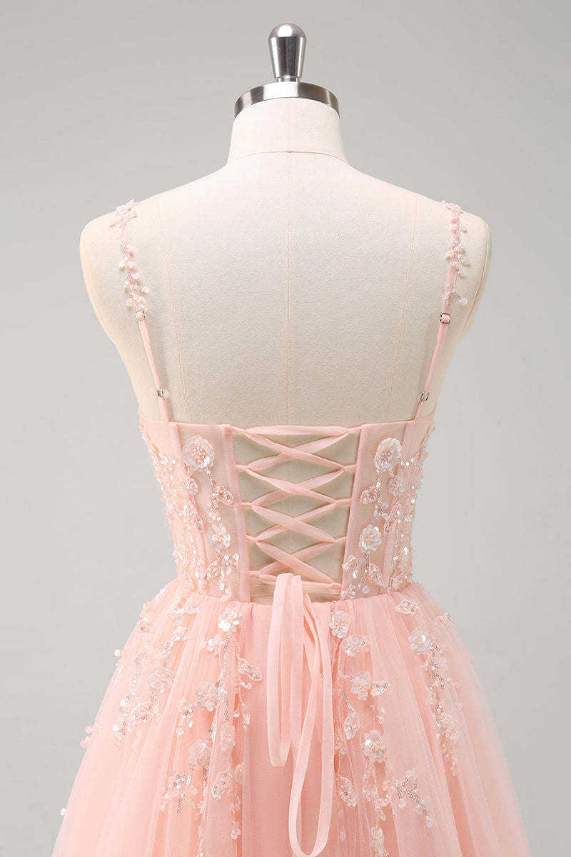 Laden Sie das Bild in den Galerie-Viewer, Glitzer Königsblau A Linien Spaghettiträger Korsett Langes Ballkleid mit Schlitz