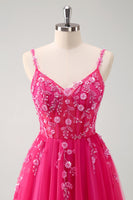 Laden Sie das Bild in den Galerie-Viewer, Glitzer Königsblau A Linien Spaghettiträger Korsett Langes Ballkleid mit Schlitz