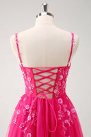 Laden Sie das Bild in den Galerie-Viewer, Glitzer Königsblau A Linien Spaghettiträger Korsett Langes Ballkleid mit Schlitz