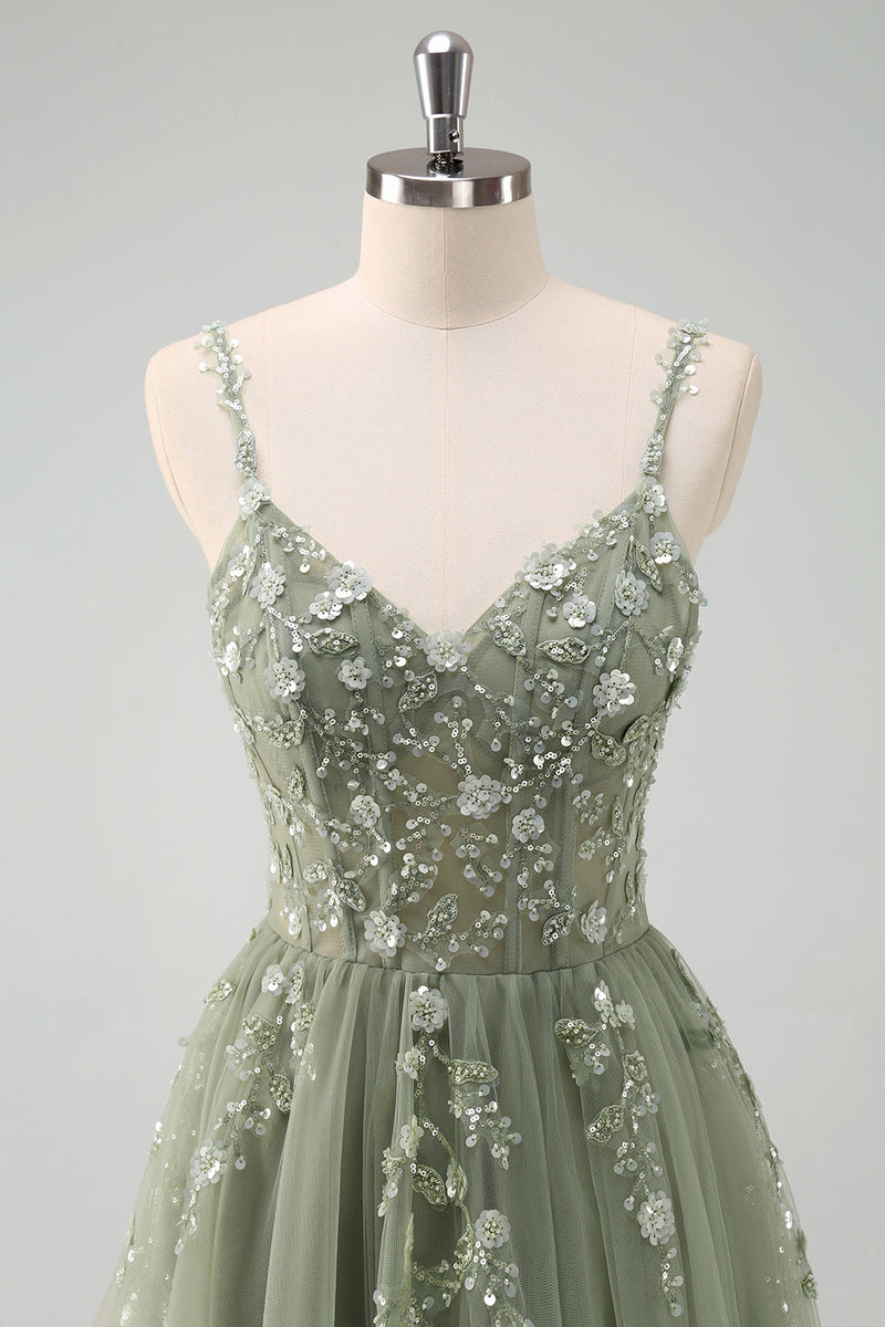 Laden Sie das Bild in den Galerie-Viewer, Glitzer Königsblau A Linien Spaghettiträger Korsett Langes Ballkleid mit Schlitz