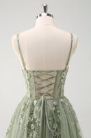 Laden Sie das Bild in den Galerie-Viewer, Glitzer Königsblau A Linien Spaghettiträger Korsett Langes Ballkleid mit Schlitz