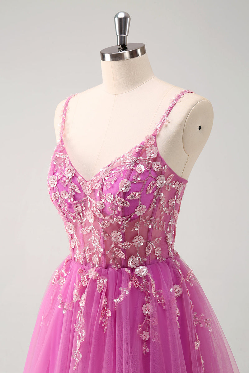 Laden Sie das Bild in den Galerie-Viewer, Glitzer Königsblau A Linien Spaghettiträger Korsett Langes Ballkleid mit Schlitz