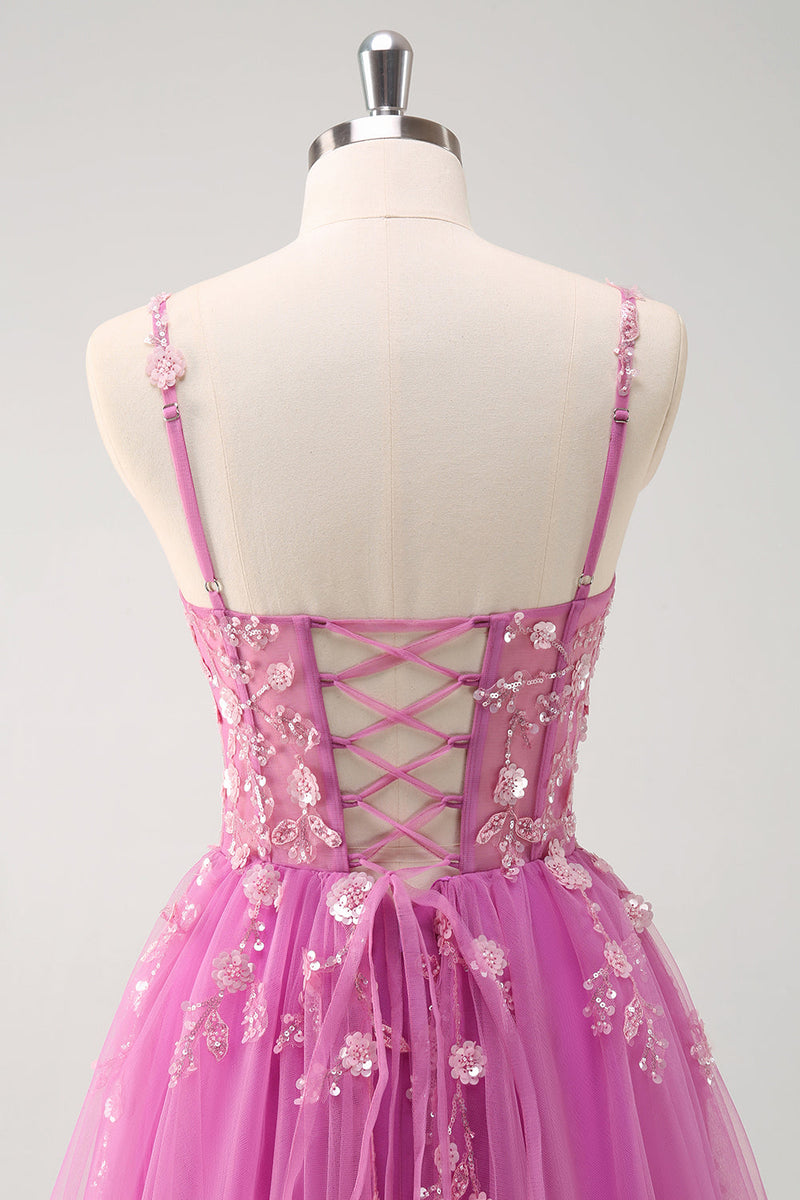 Laden Sie das Bild in den Galerie-Viewer, Glitzer Königsblau A Linien Spaghettiträger Korsett Langes Ballkleid mit Schlitz