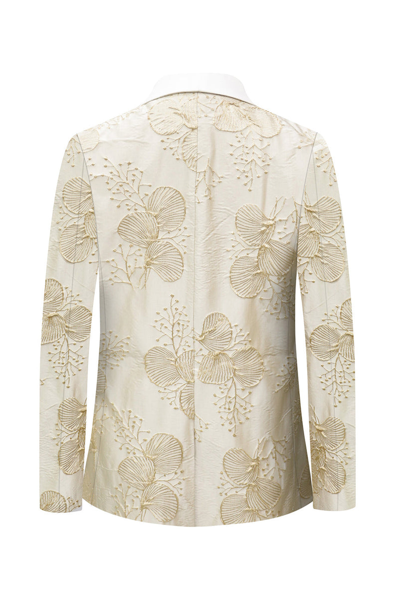 Laden Sie das Bild in den Galerie-Viewer, Champagner Schal Revers Blumen Gedruckt Ein Knopf 2-Teiliger Abendanzug