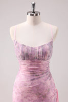 Laden Sie das Bild in den Galerie-Viewer, Rosa Geblümtes Spaghettiträger Etui Langes Ballkleid