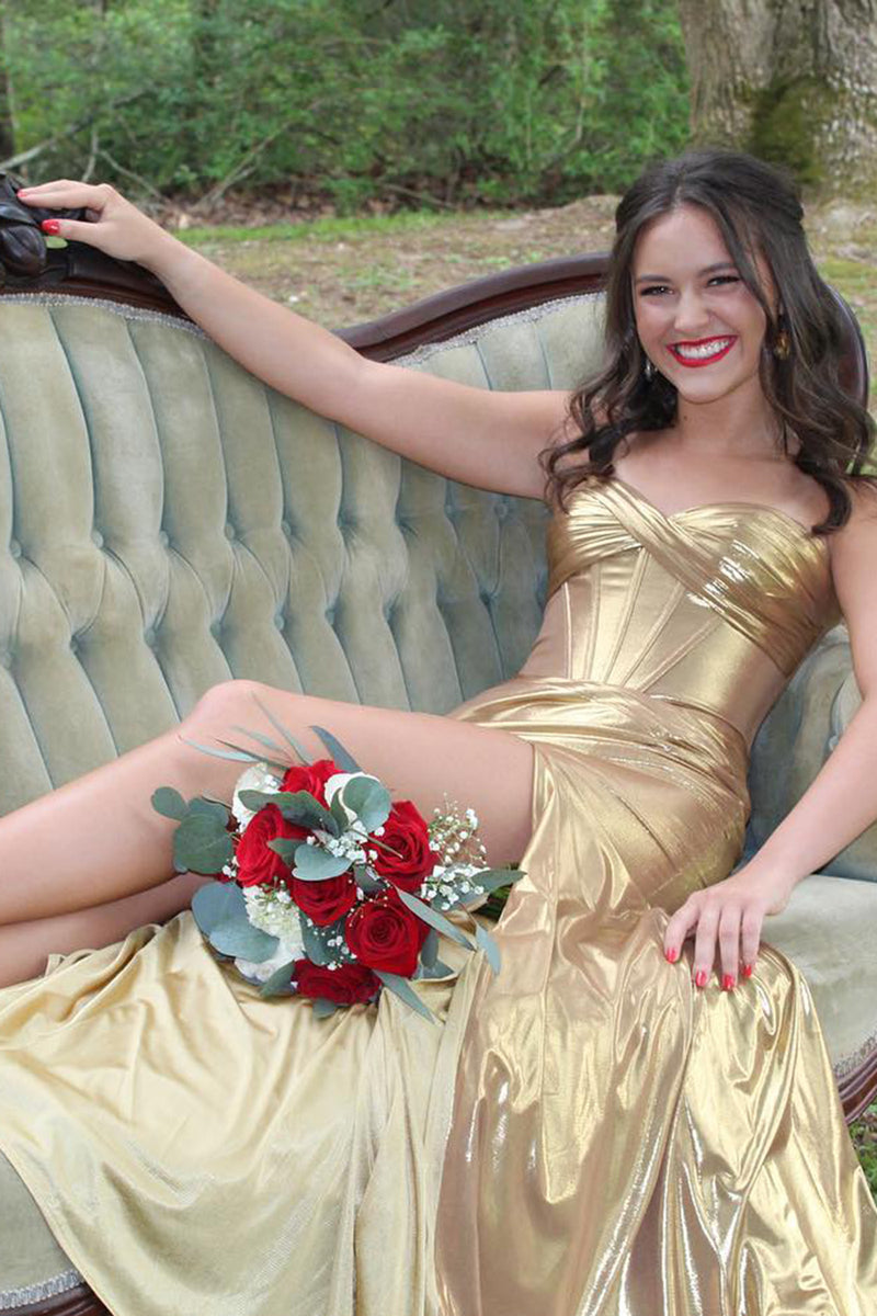 Laden Sie das Bild in den Galerie-Viewer, Schwarz Meerjungfrau Trägerlos Korsett Lang Abendkleider mit Schlitz