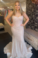 Laden Sie das Bild in den Galerie-Viewer, Glitzer Himmelblaue Spaghettiträger Meerjungfrau Lange Abendkleid