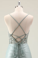 Laden Sie das Bild in den Galerie-Viewer, Glitzer Dunkle Marine Pailletten Langes Abendkleider mit Schlitz