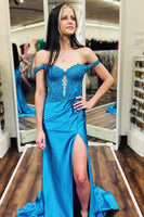 Laden Sie das Bild in den Galerie-Viewer, Glitzer GrauGrün Korsett Appliziert Lang Abendkleider mit Schlitz