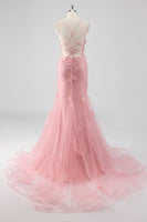 Laden Sie das Bild in den Galerie-Viewer, Glitzer Blau Merjungfrau Korsett Lange Abendkleid mit 3D Blumen