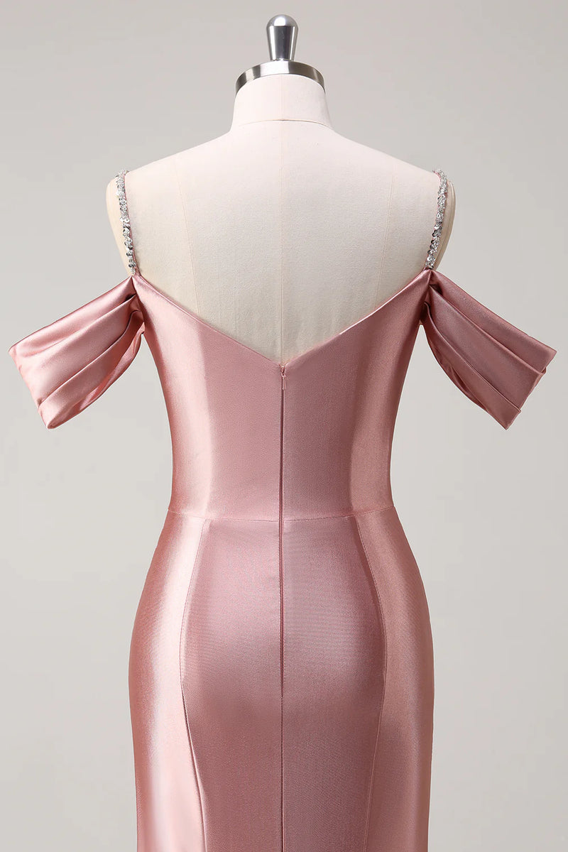 Laden Sie das Bild in den Galerie-Viewer, Glitzer Erröten Satin Schulterfrei Lange Abendkleid