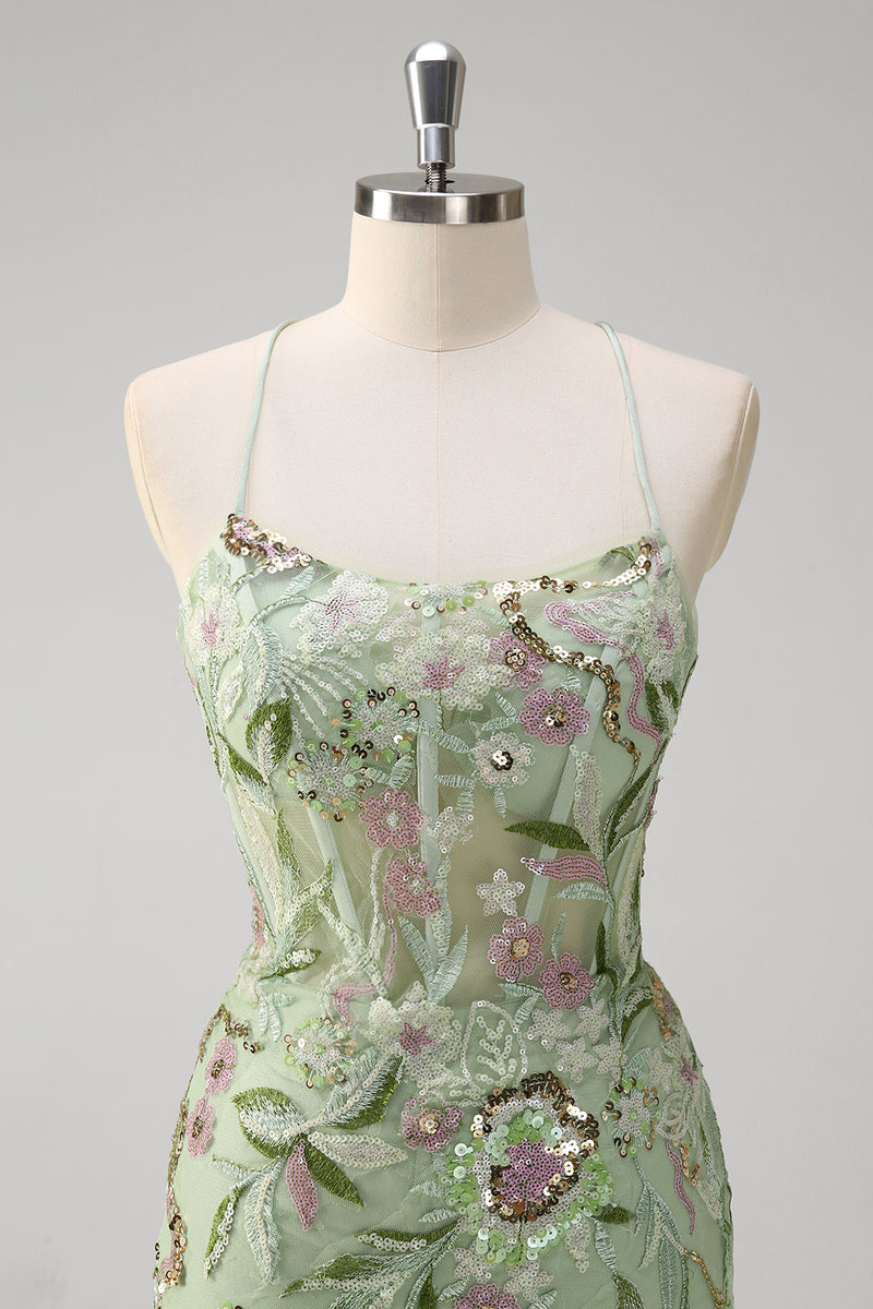 Laden Sie das Bild in den Galerie-Viewer, Grünes Korsett Meerjungfrau Langes Abendkleid mit Schlitz