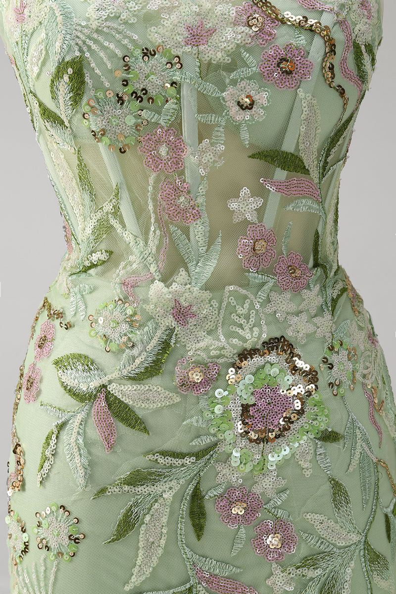 Laden Sie das Bild in den Galerie-Viewer, Grünes Korsett Meerjungfrau Langes Abendkleid mit Schlitz