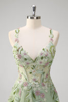 Laden Sie das Bild in den Galerie-Viewer, Grünes Blumen Korsett A-Linie Lang Abendkleider mit Applikationen
