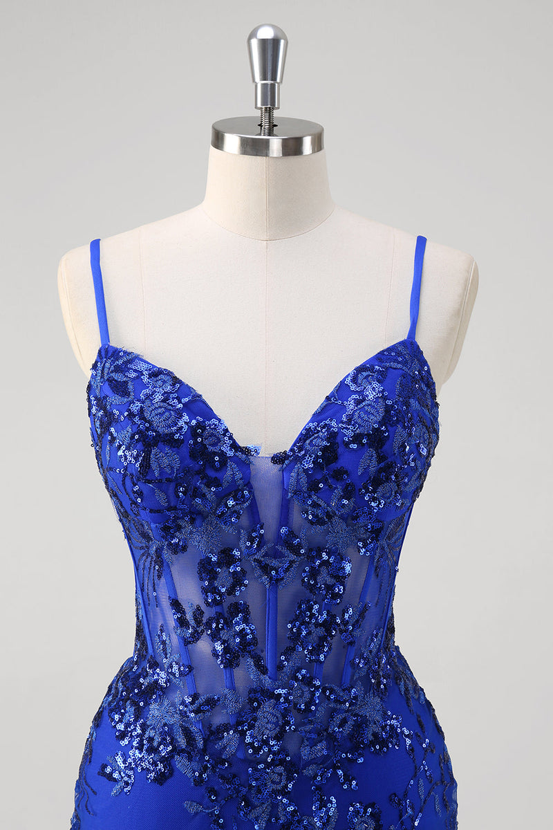 Laden Sie das Bild in den Galerie-Viewer, Glitzer Dunkelgrün Meerjungfrau Rückenfrei Korsett Langes Ballkleid mit Stickerei