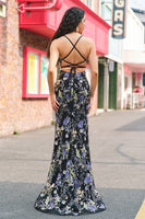 Laden Sie das Bild in den Galerie-Viewer, Glitzer Schwarz Meerjungfrau Spaghettiträger Langes Ballkleid