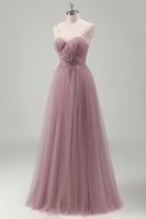 Laden Sie das Bild in den Galerie-Viewer, Glitzer Graues Lila A-Linien Pailletten Korsett Langes Abendkleider