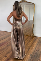 Laden Sie das Bild in den Galerie-Viewer, Sexy Roségold A-Linie Trägerlos Satin Korsett Abschlussball Jumpsuits