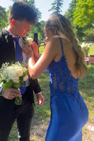 Laden Sie das Bild in den Galerie-Viewer, Glitzer Salbei Meerjungfrau Langes Abendkleid mit Applikationen