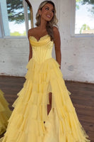 Laden Sie das Bild in den Galerie-Viewer, Meerjungfrau Blaue Trägerlos Korsett Gestufte Lange Abendkleid