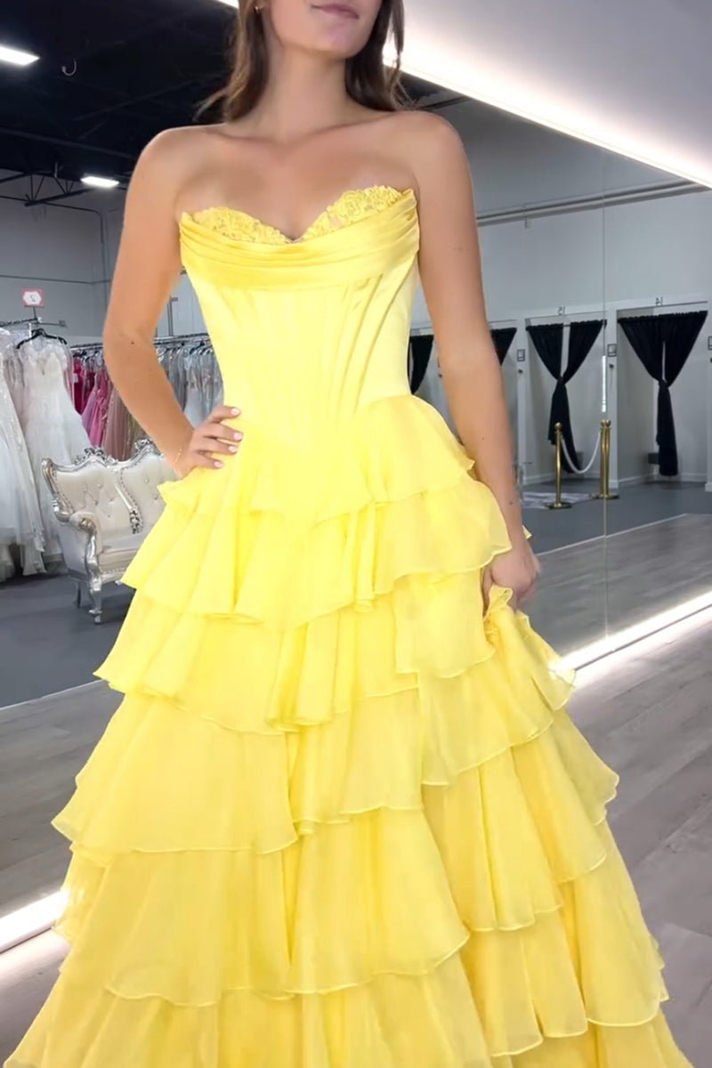 Laden Sie das Bild in den Galerie-Viewer, Helleblaue Meerjungfrau Trägerlos Korsett Gestufte Lange Abendkleid